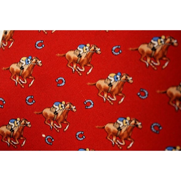 Vtg. Allyn "Fast Finisher" Neck Tie Red Equestrian Horse & Rider - Picture 6 of 7